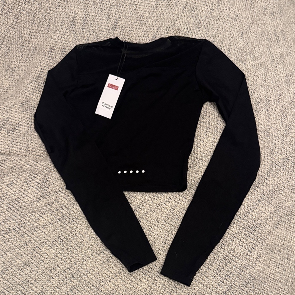 Zengjo Long Sleeve Athletic Crop Top XS – Black, NWT - Picture 1 of 3